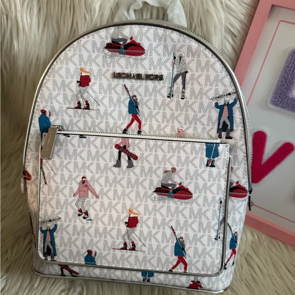Michael Kors White Backpack with Colorful Ski Motif - Picture 1 of 5